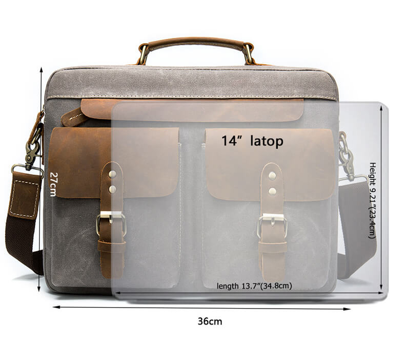 Canvas Aktentasche Herren Businesstasche mit Laptopfach Umhängetasche Messenger Bag Männer Vintage