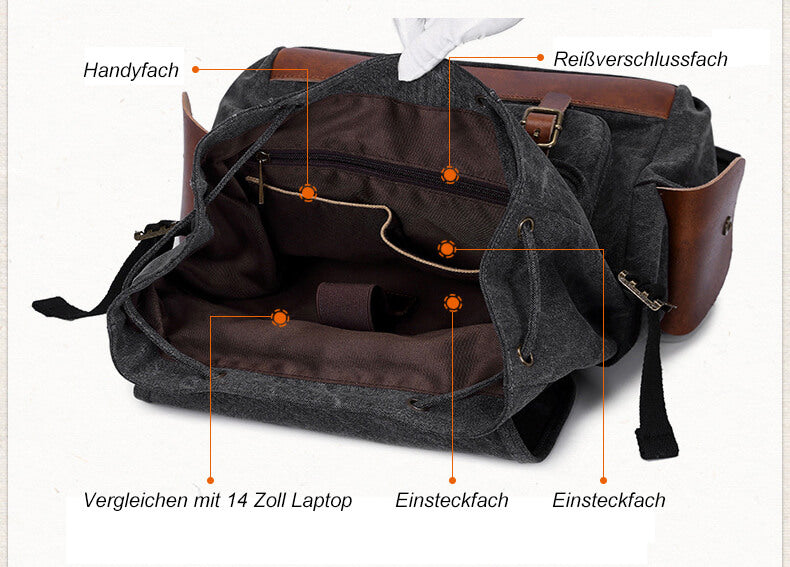 Canvas Rucksack Kordelzug Backpack Herren Segeltuch Laptoptasche für Schule