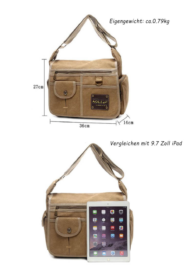 Canvas Umhängetasche Herren Segeltuchtasche Vintage mit vielen Fächern