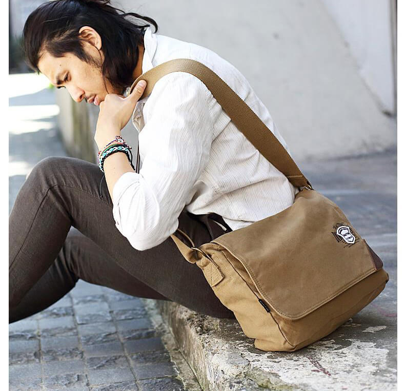 Canvas Umhängetasche für Herren Querformat Schultertasche Männer