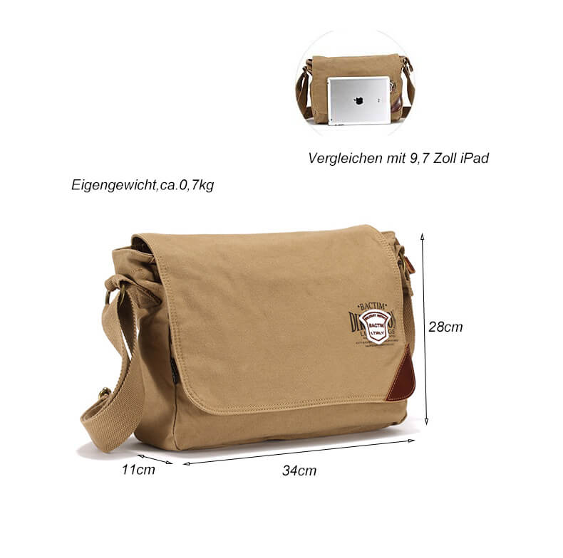 Canvas Umhängetasche für Herren Querformat Schultertasche Männer