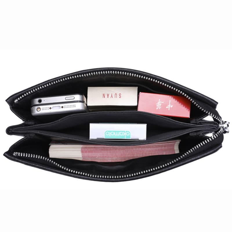 Clutch Herren Leder schwarz mit Kartenfächern Handgelenktasche