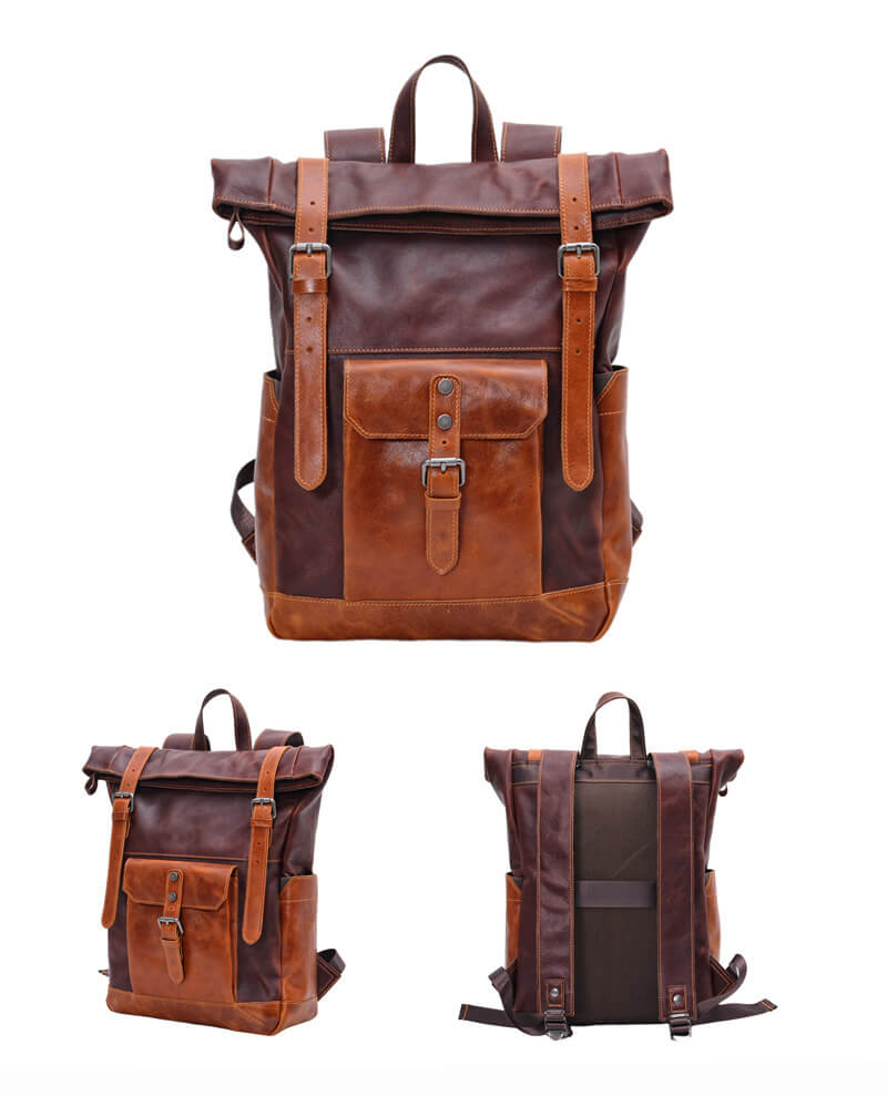 Vintage Rucksack Herren Leder Rolltop mit Laptopfach