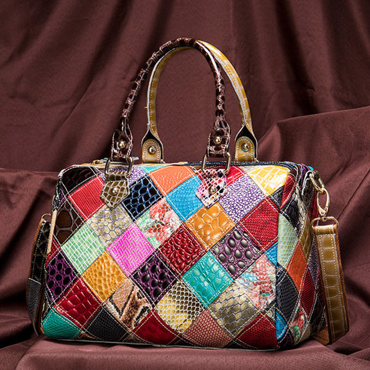 Damen Handtasche Leder bunt Umhängetasche Patchwork