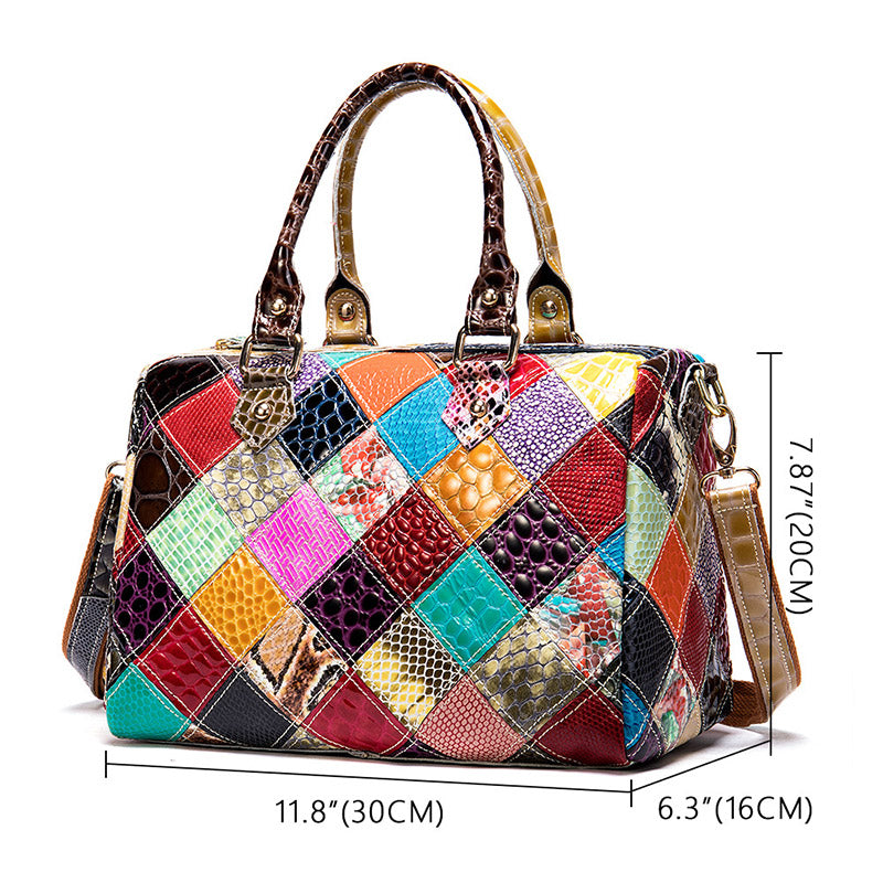 Damen Handtasche Leder bunt Umhängetasche Patchwork