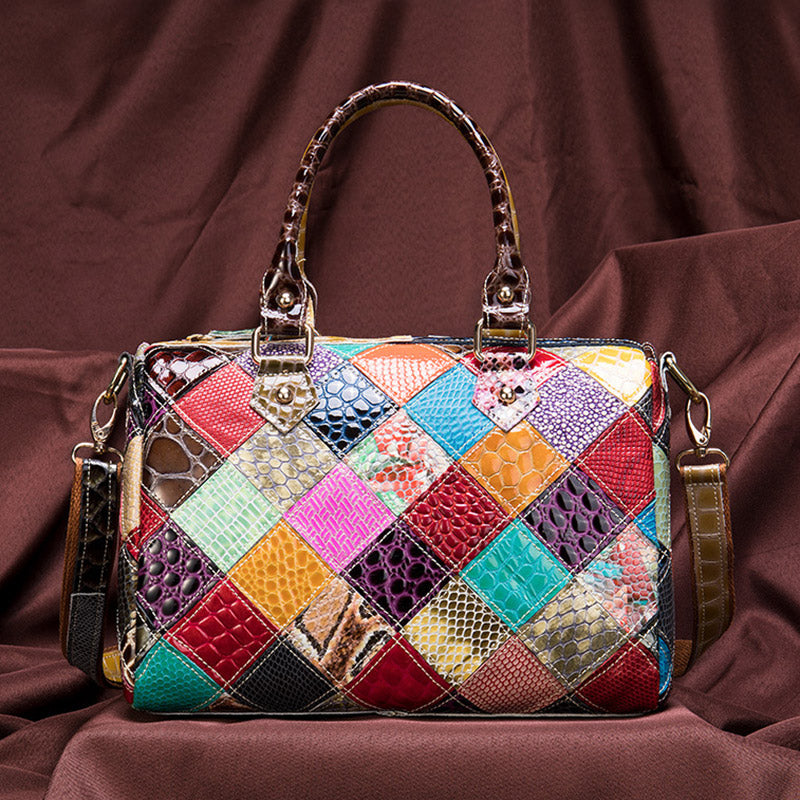 Damen Handtasche Leder bunt Umhängetasche Patchwork