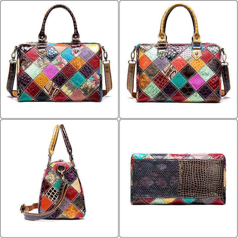 Damen Handtasche Leder bunt Umhängetasche Patchwork