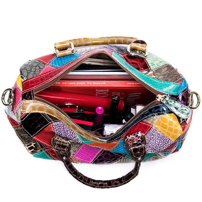 Damen Handtasche Leder bunt Umhängetasche Patchwork