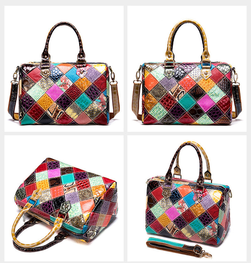 Damen Handtasche Leder bunt Umhängetasche Patchwork