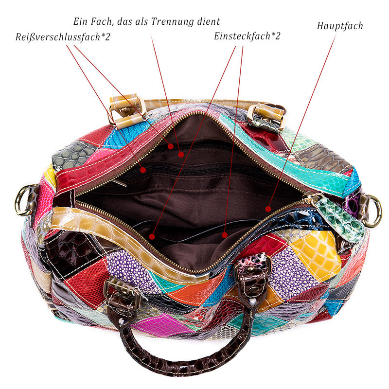 Damen Handtasche Leder bunt Umhängetasche Patchwork
