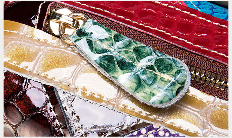 Damen Handtasche Leder bunt Umhängetasche Patchwork