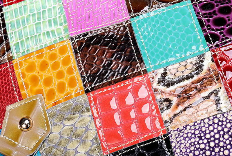 Damen Handtasche Leder bunt Umhängetasche Patchwork