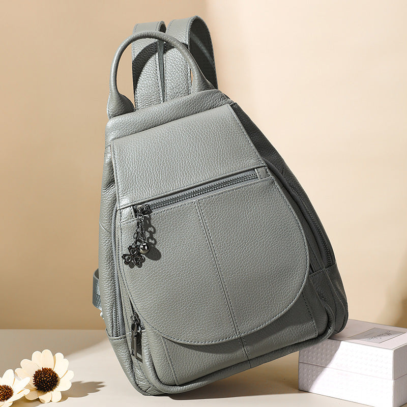 damen rucksack grau leder