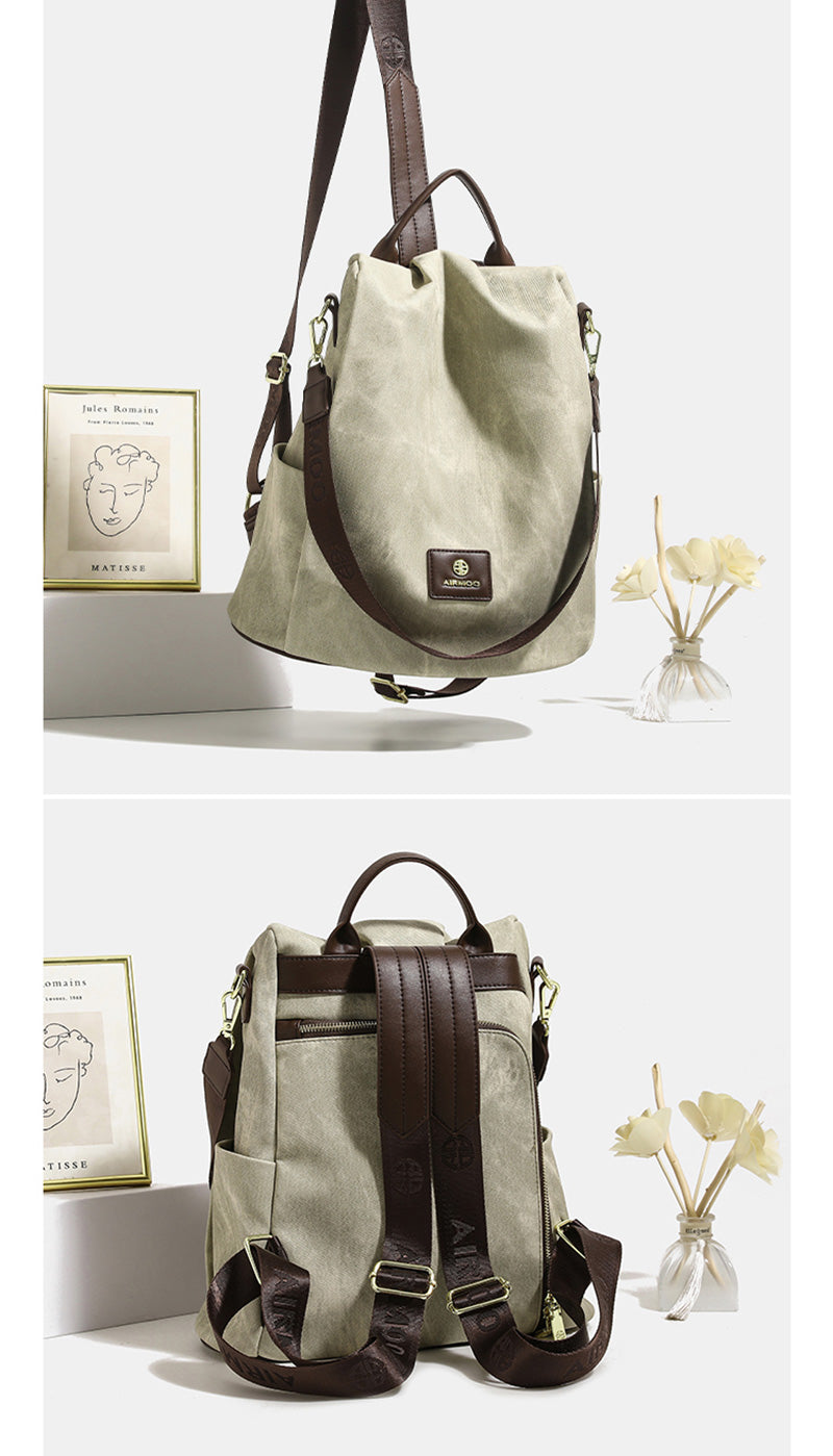 Damen Rucksack Schultertasche 2 in 1 aus Mikrofaser Kunstleder Reißverschluss am Rücken