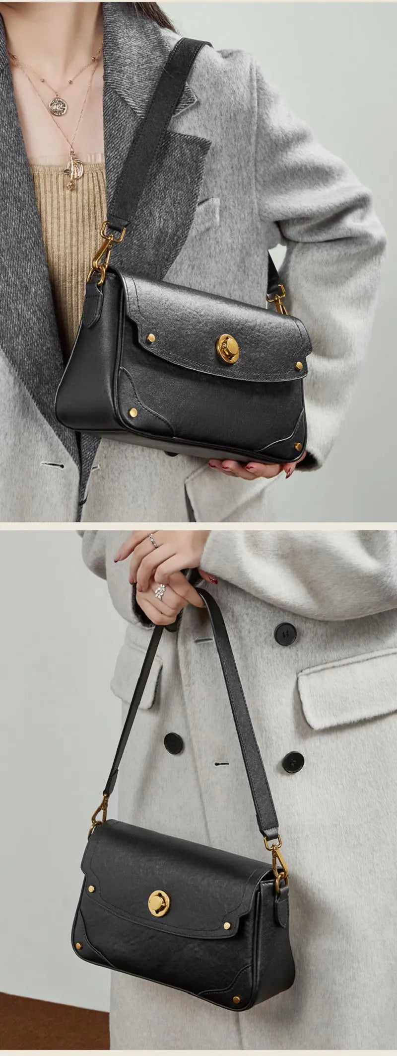 moderne Damen Schultertasche Leder Umhängetasche mit 2 Riemen