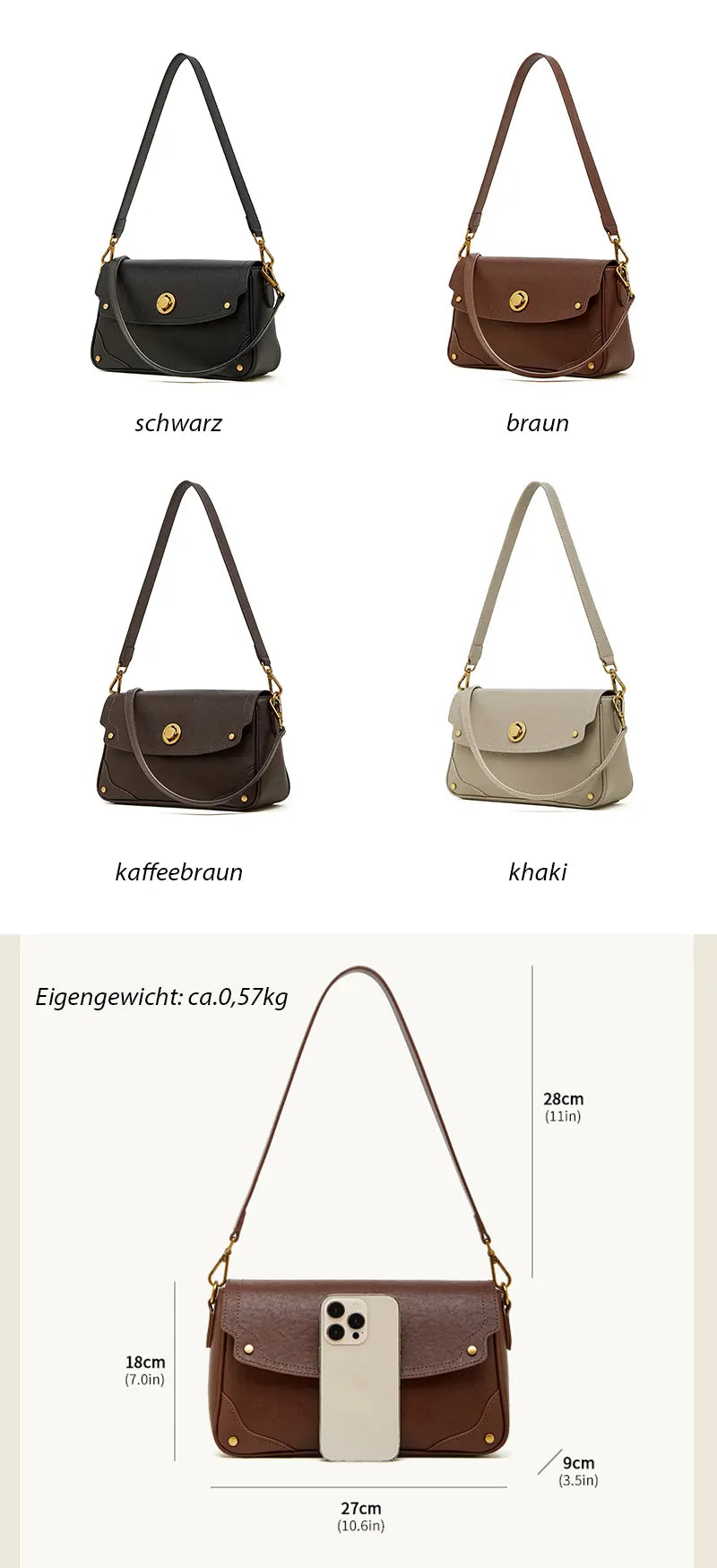 moderne Damen Schultertasche Leder Umhängetasche mit 2 Riemen