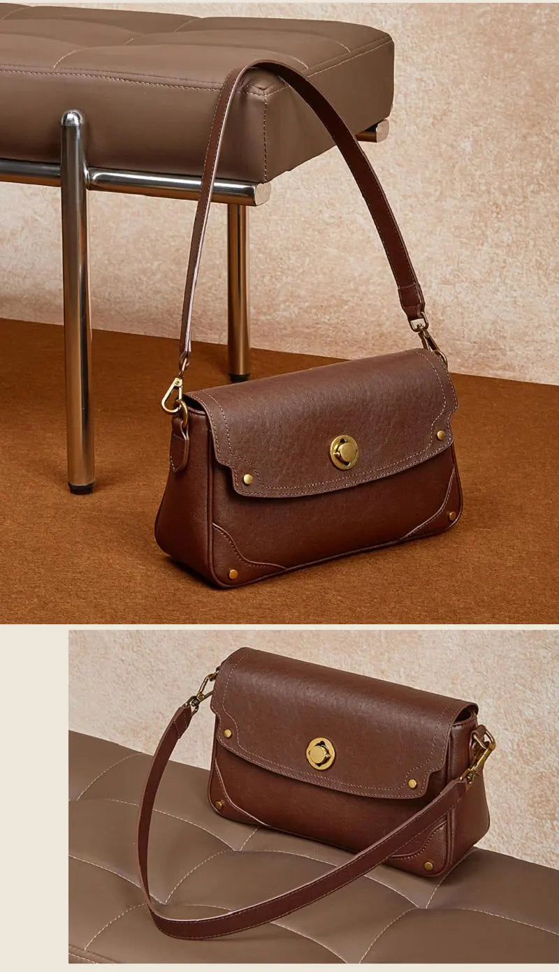 moderne Damen Schultertasche Leder Umhängetasche mit 2 Riemen