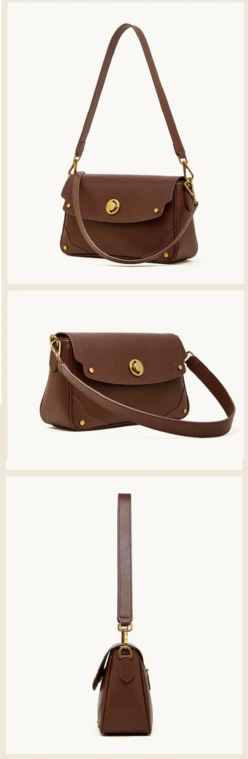 moderne Damen Schultertasche Leder Umhängetasche mit 2 Riemen