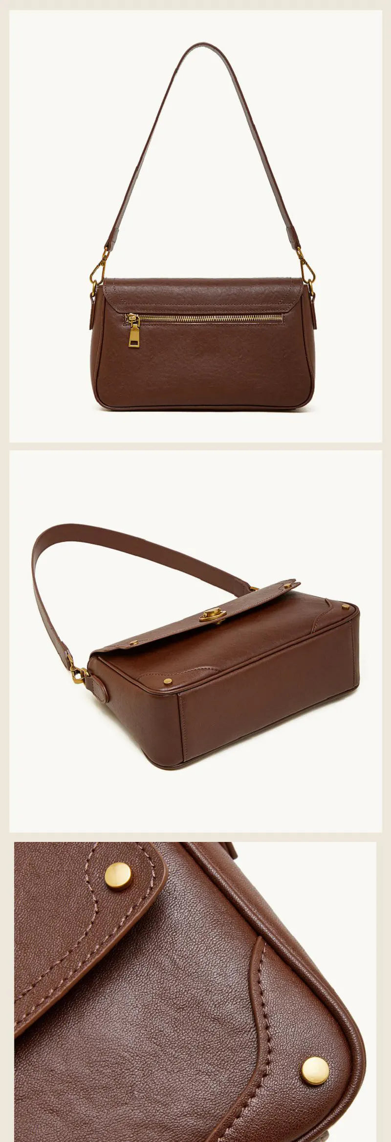 moderne Damen Schultertasche Leder Umhängetasche mit 2 Riemen