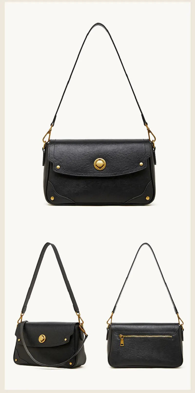 moderne Damen Schultertasche Leder Umhängetasche mit 2 Riemen