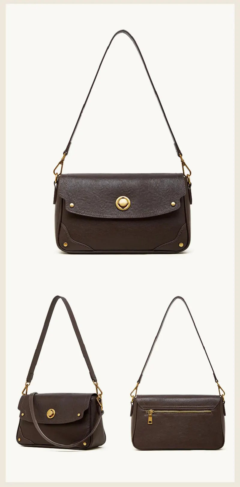 moderne Damen Schultertasche Leder Umhängetasche mit 2 Riemen