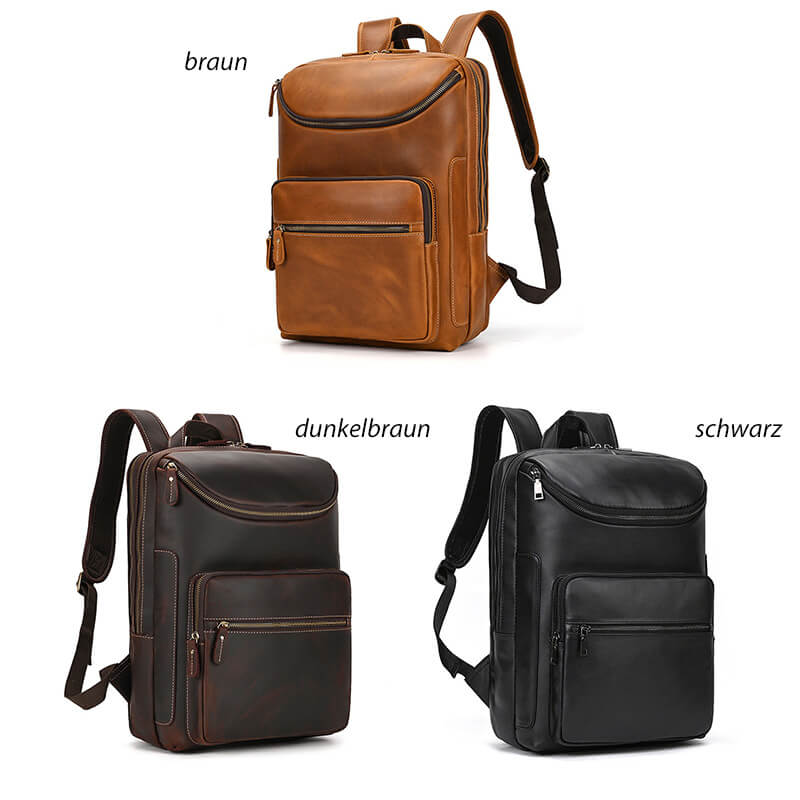 Herren Rucksack Leder großes Fassungsvermögen in 3 Farben mit vielen Fächern Laptopfach