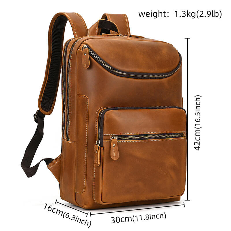Herren Rucksack Leder großes Fassungsvermögen in 3 Farben mit vielen Fächern Laptopfach