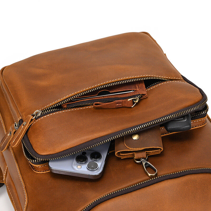 Herren Rucksack Leder großes Fassungsvermögen in 3 Farben mit vielen Fächern Laptopfach