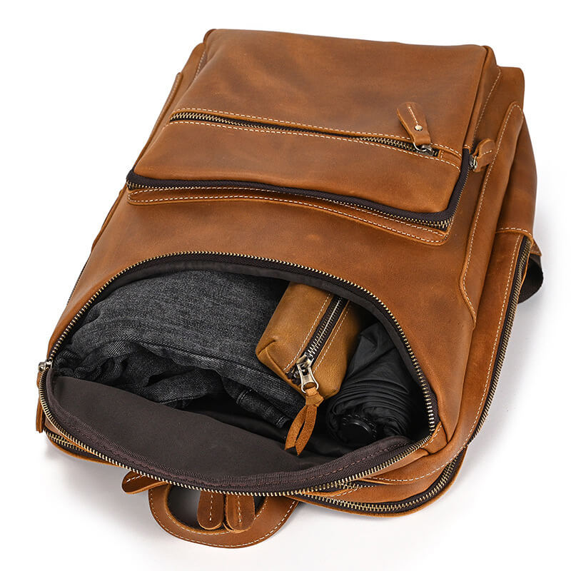 Herren Rucksack Leder großes Fassungsvermögen in 3 Farben mit vielen Fächern Laptopfach