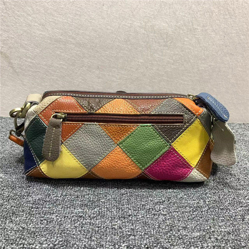 Damen Handtasche Patchwork Schultertasche Leder bunt mit Blumen