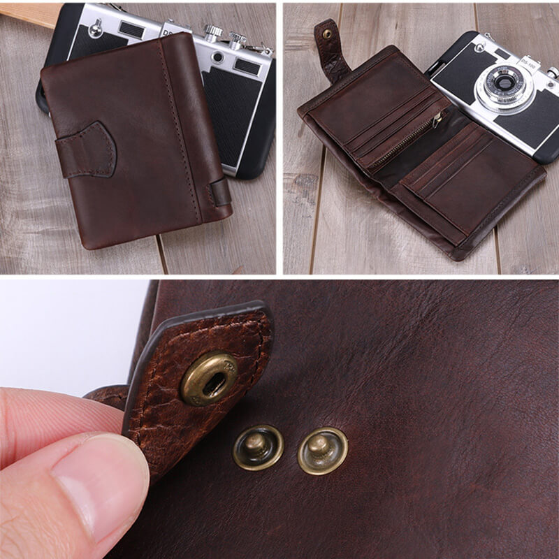 kleine Geldbörse Herren Leder Vintage Portemonnaie Männer Brieftasche