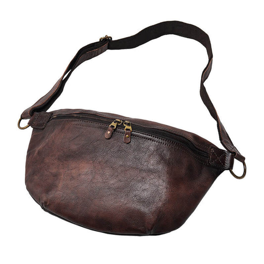 Herren Brusttasche Leder Vintage Umhängetasche für Alltag in 2 Farben
