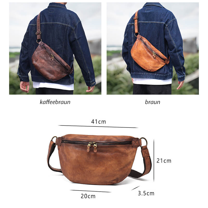 Herren Brusttasche Leder Vintage Umhängetasche für Alltag in 2 Farben