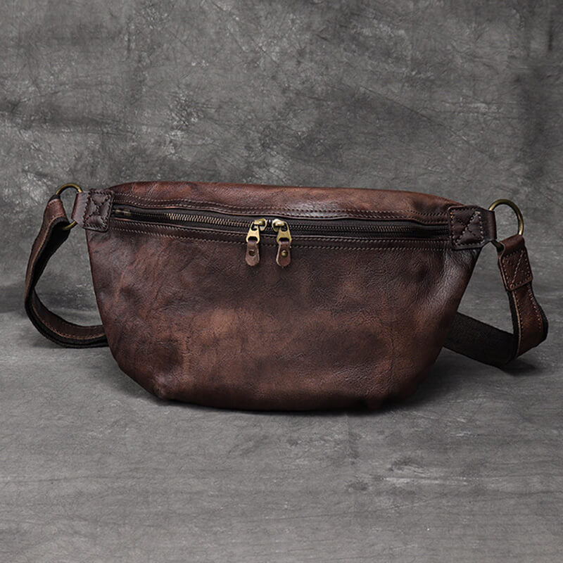 Herren Brusttasche Leder Vintage Umhängetasche für Alltag in 2 Farben