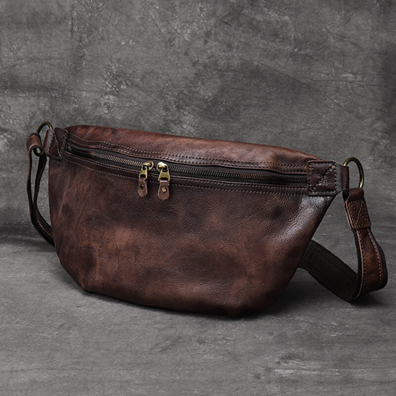 Herren Brusttasche Leder Vintage Umhängetasche für Alltag in 2 Farben