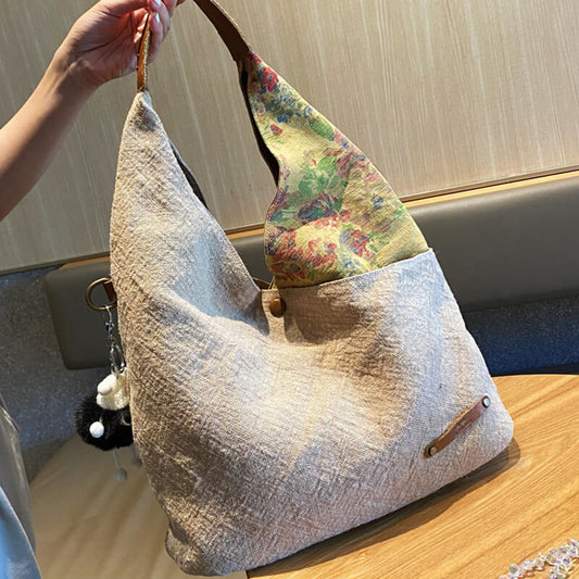 Vintage  Damen Schultertasche Canvas mit Blumen