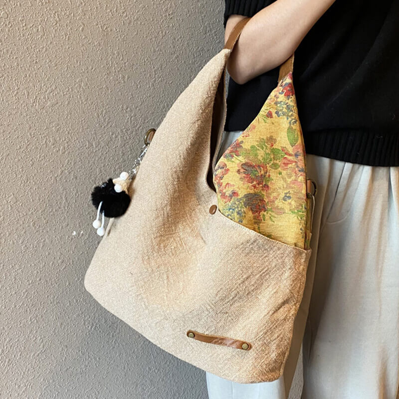 Vintage  Damen Schultertasche Canvas mit Blumen