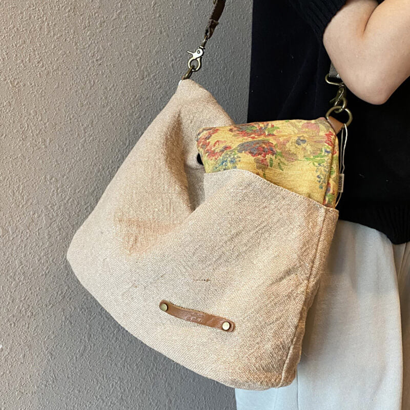 Vintage  Damen Schultertasche Canvas mit Blumen