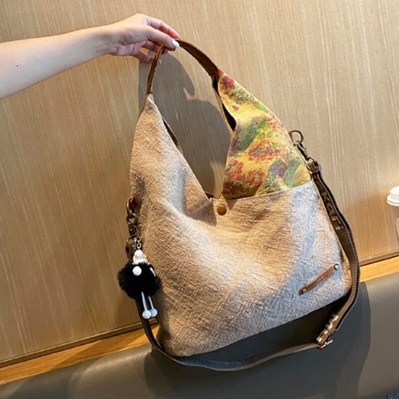 Vintage  Damen Schultertasche Canvas mit Blumen