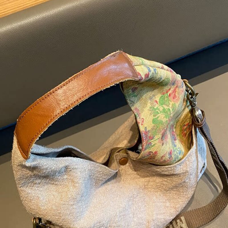 Vintage  Damen Schultertasche Canvas mit Blumen