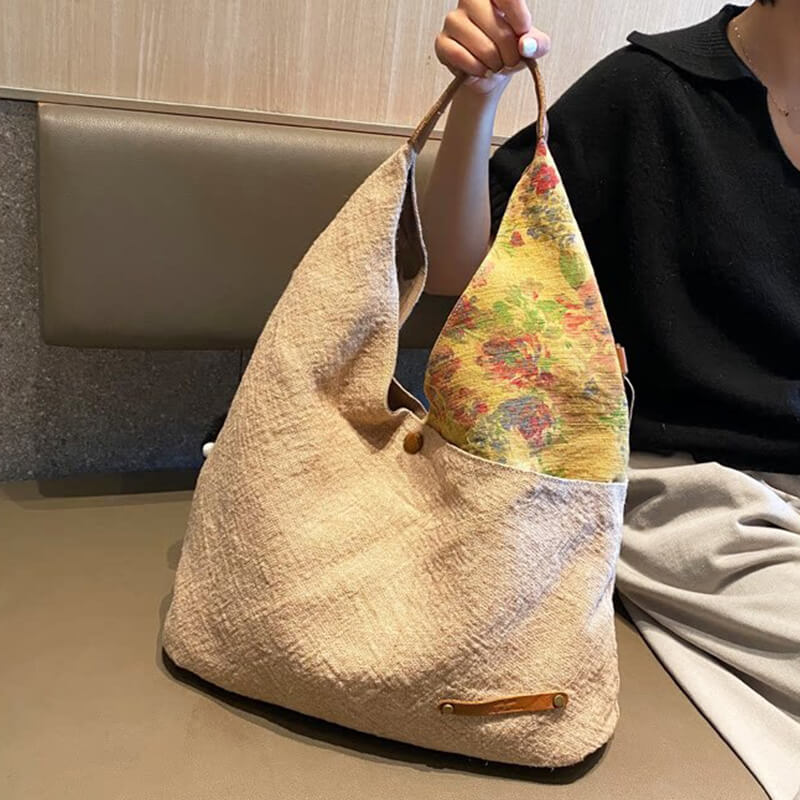 Vintage  Damen Schultertasche Canvas mit Blumen