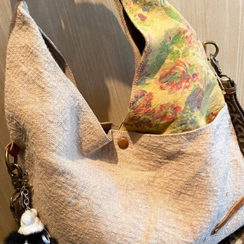 Vintage  Damen Schultertasche Canvas mit Blumen