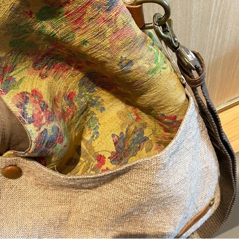 Vintage  Damen Schultertasche Canvas mit Blumen