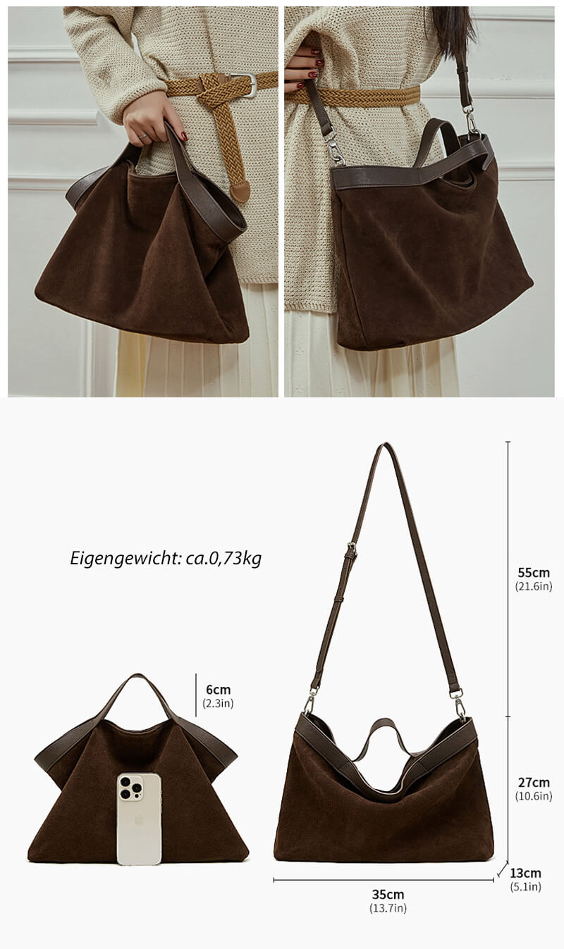 moderne Handtasche Veloursleder Umhängetasche Damen Leder in drei Farben