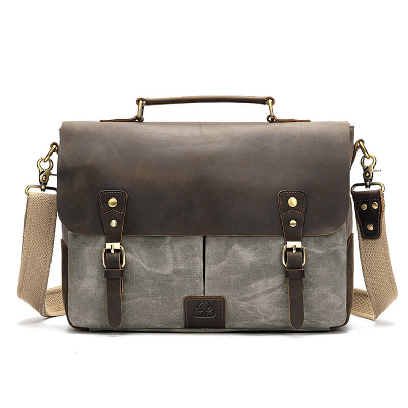 Herren Aktentasche Canvas und Leder Businesstasche Vintage Handtasche für Arbeit