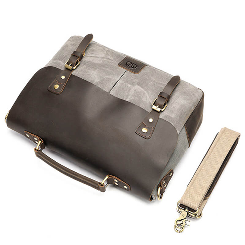 Herren Aktentasche Canvas und Leder Businesstasche Vintage Handtasche für Arbeit
