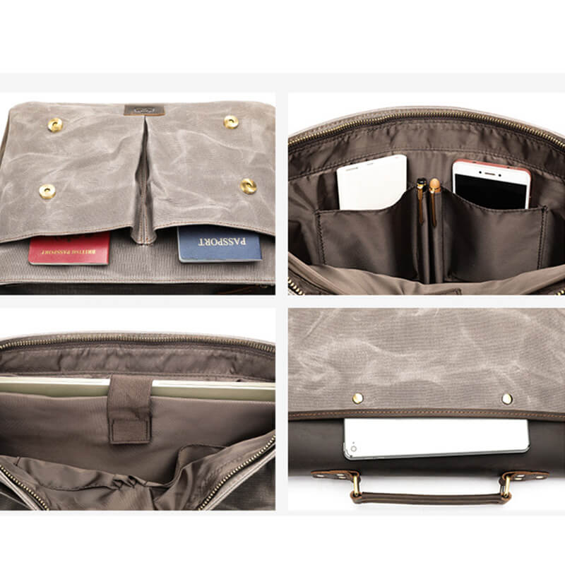Herren Aktentasche Canvas und Leder Businesstasche Vintage Handtasche für Arbeit