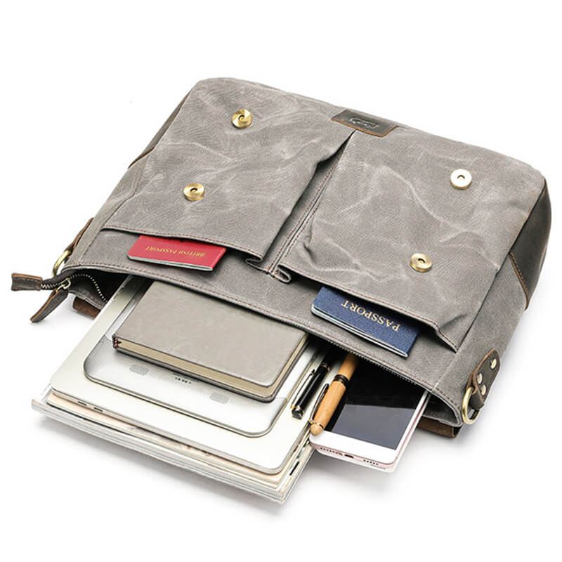 Herren Aktentasche Canvas und Leder Businesstasche Vintage Handtasche für Arbeit