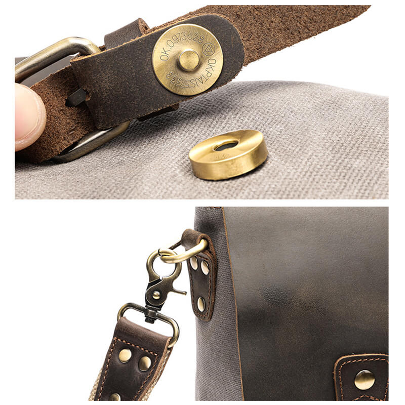 Herren Aktentasche Canvas und Leder Businesstasche Vintage Handtasche für Arbeit