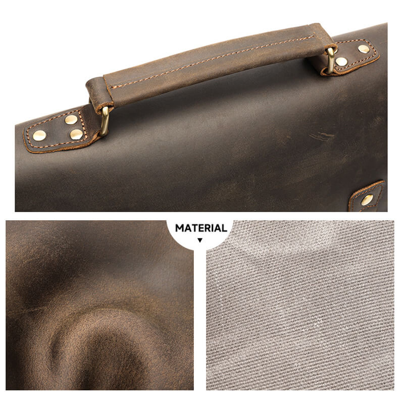 Herren Aktentasche Canvas und Leder Businesstasche Vintage Handtasche für Arbeit